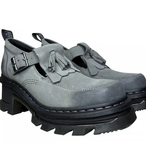 Doc Martins Waxy Suede platform Chunky Gray Loafers with Buckle size 9 - Picture 2 of 7